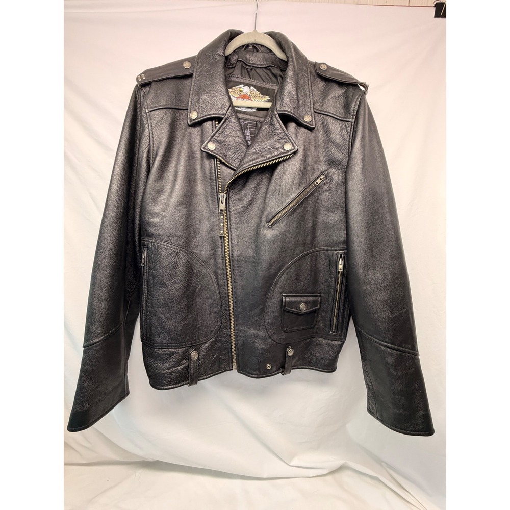 Harley-Davidson Mens Black Leather Biker Motorcycle Jacket XL - Excellent